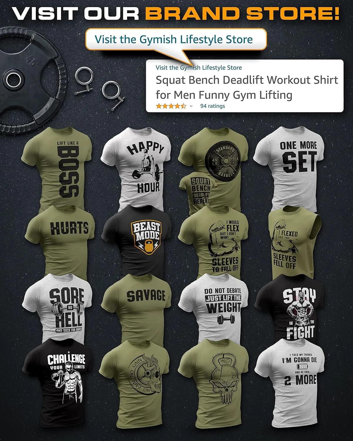 Workout Shirts for Men, Gym Skull Men's T-Shirt, Weightlifting Funny Tee Shirts