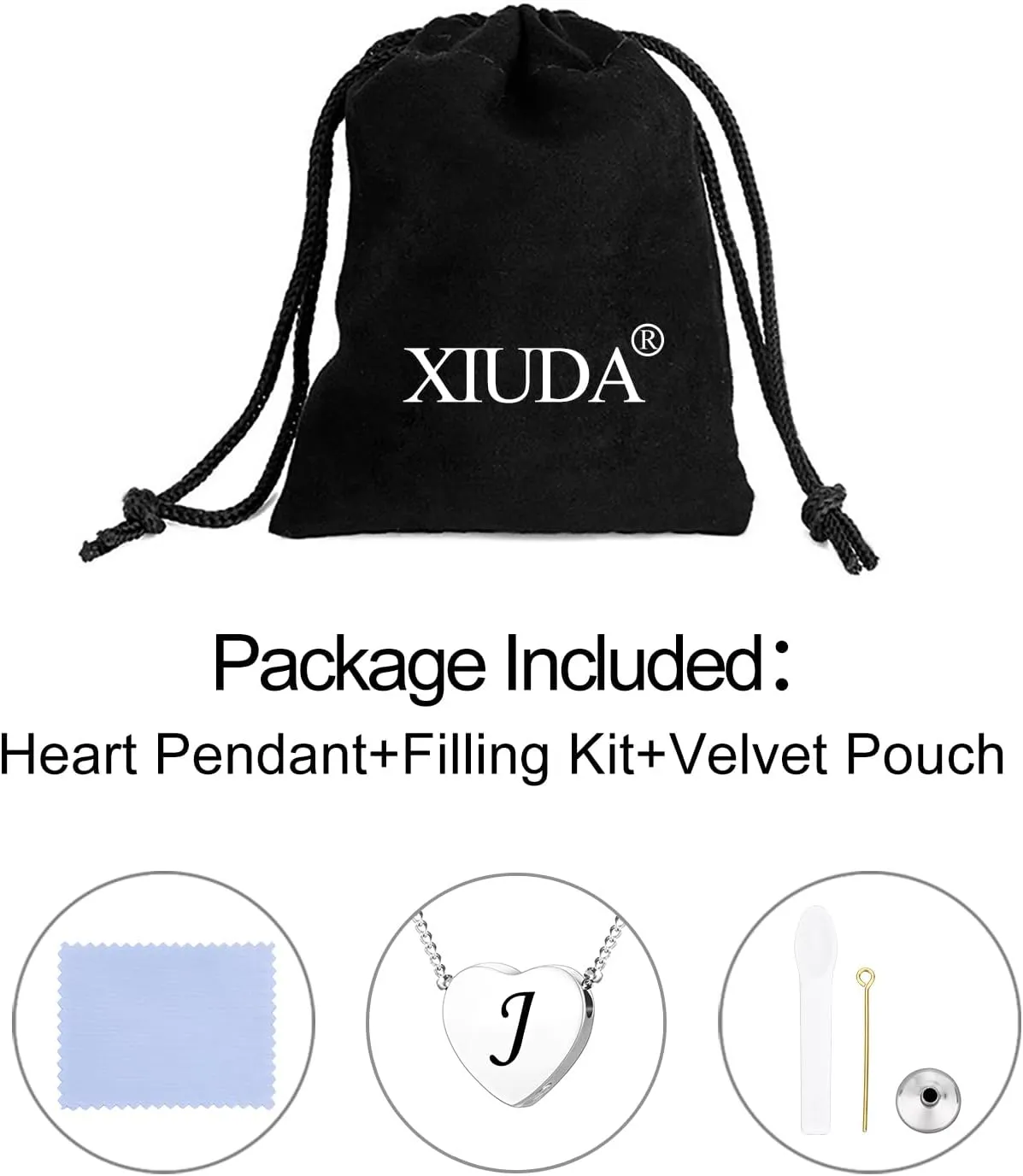 XIUDA Cremation Jewelry for Ashes Personalized Initial Heart Urn Necklace for Women Men Stainless Steel Keepsake Memorial Pendant for Human Ashes