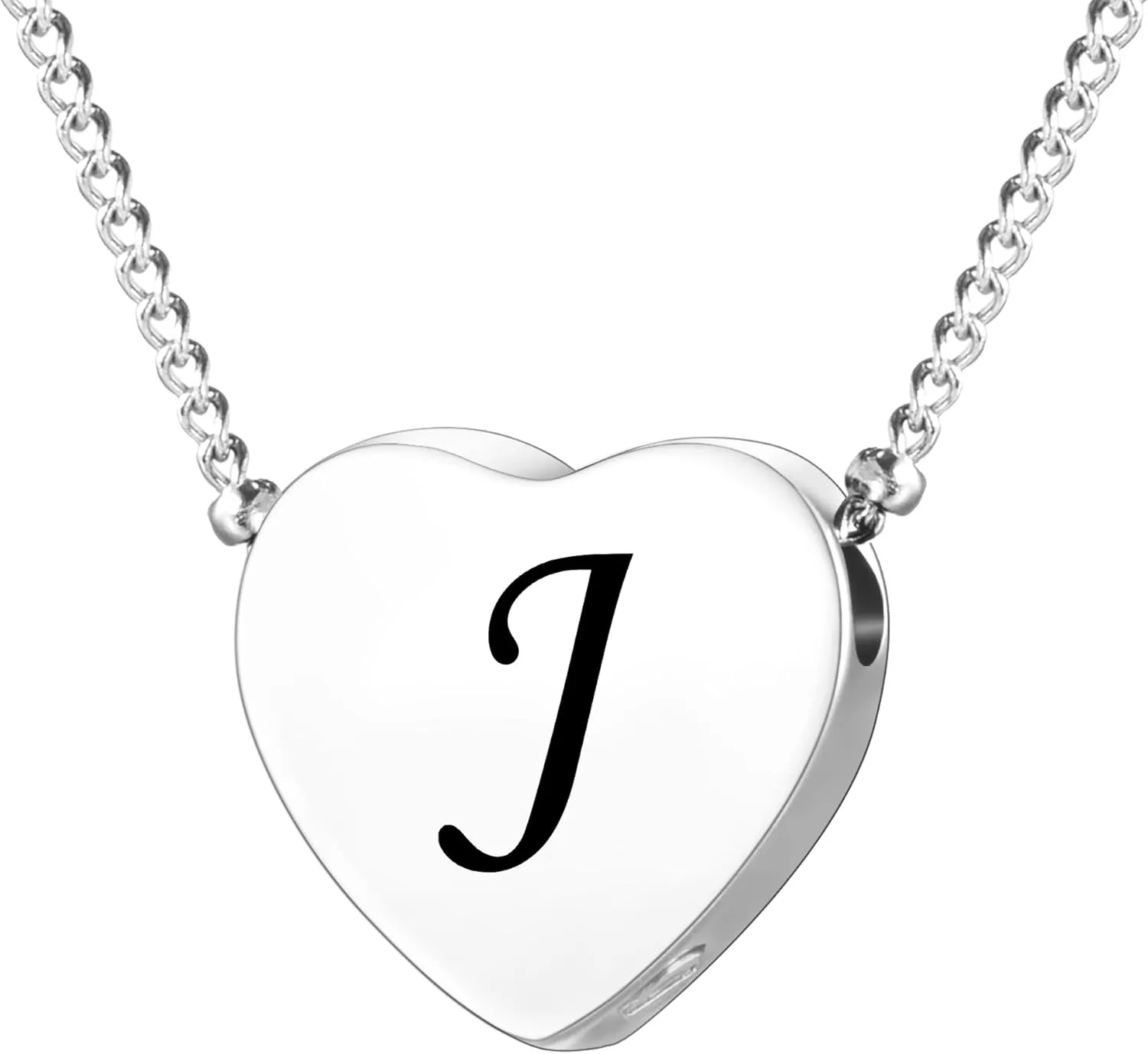 XIUDA Cremation Jewelry for Ashes Personalized Initial Heart Urn Necklace for Women Men Stainless Steel Keepsake Memorial Pendant for Human Ashes