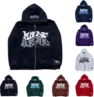 Y2k Hoodie Puff Print Hoodie Graphic Zip Up Hoodies Hip Hop Streetwear Aesthetic Sweatshirts Oversized Vintage Outfit
