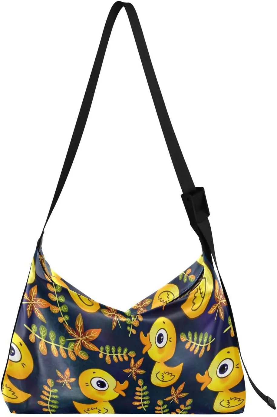 Yellow Ducks Hobo Crossbody Bags for Women Leather Large Shoulder Bag Cross Body Twigs and Leaves Trendy Womens Tote Bags Handbag for Travel Shopping