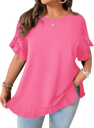Yousify Womens Plus Size Tops Summer Petal Ruffle Sleeve Flowy Shirts Casual Work Loose Fit Tunic Blouses