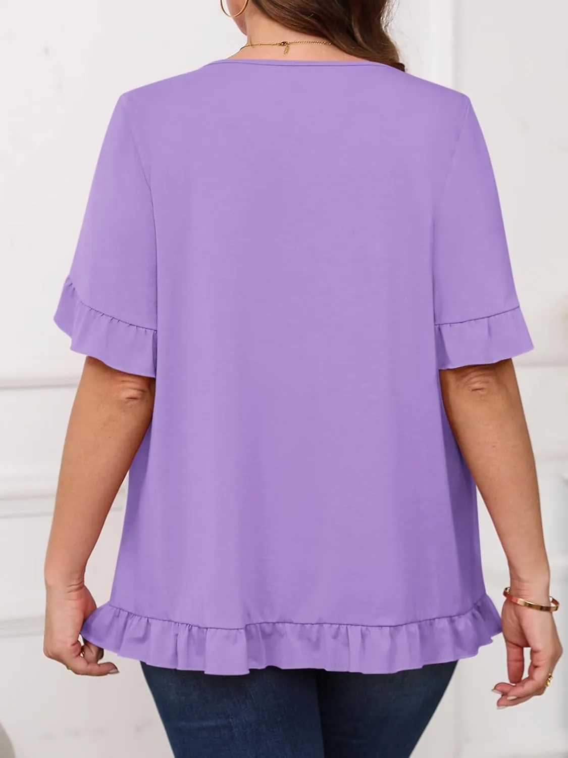 Yousify Womens Plus Size Tops Summer Petal Ruffle Sleeve Flowy Shirts Casual Work Loose Fit Tunic Blouses