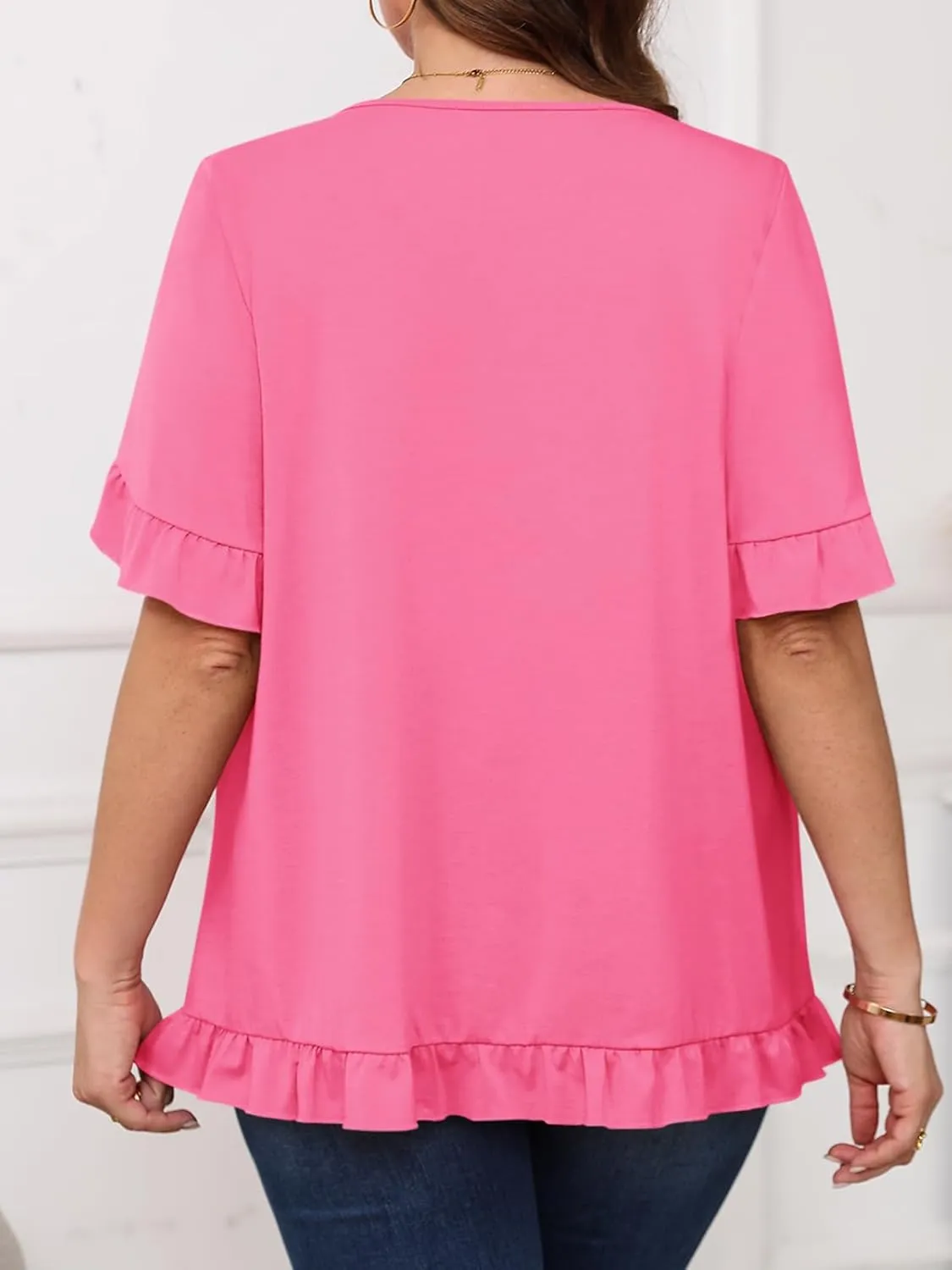 Yousify Womens Plus Size Tops Summer Petal Ruffle Sleeve Flowy Shirts Casual Work Loose Fit Tunic Blouses