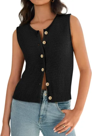 Yousify Womens Sweater Vest 2025 Summer Trendy Sleeveless Knit Button Down Tank Tops Casual Cardigan