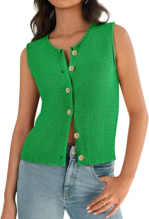 Yousify Womens Sweater Vest 2025 Summer Trendy Sleeveless Knit Button Down Tank Tops Casual Cardigan