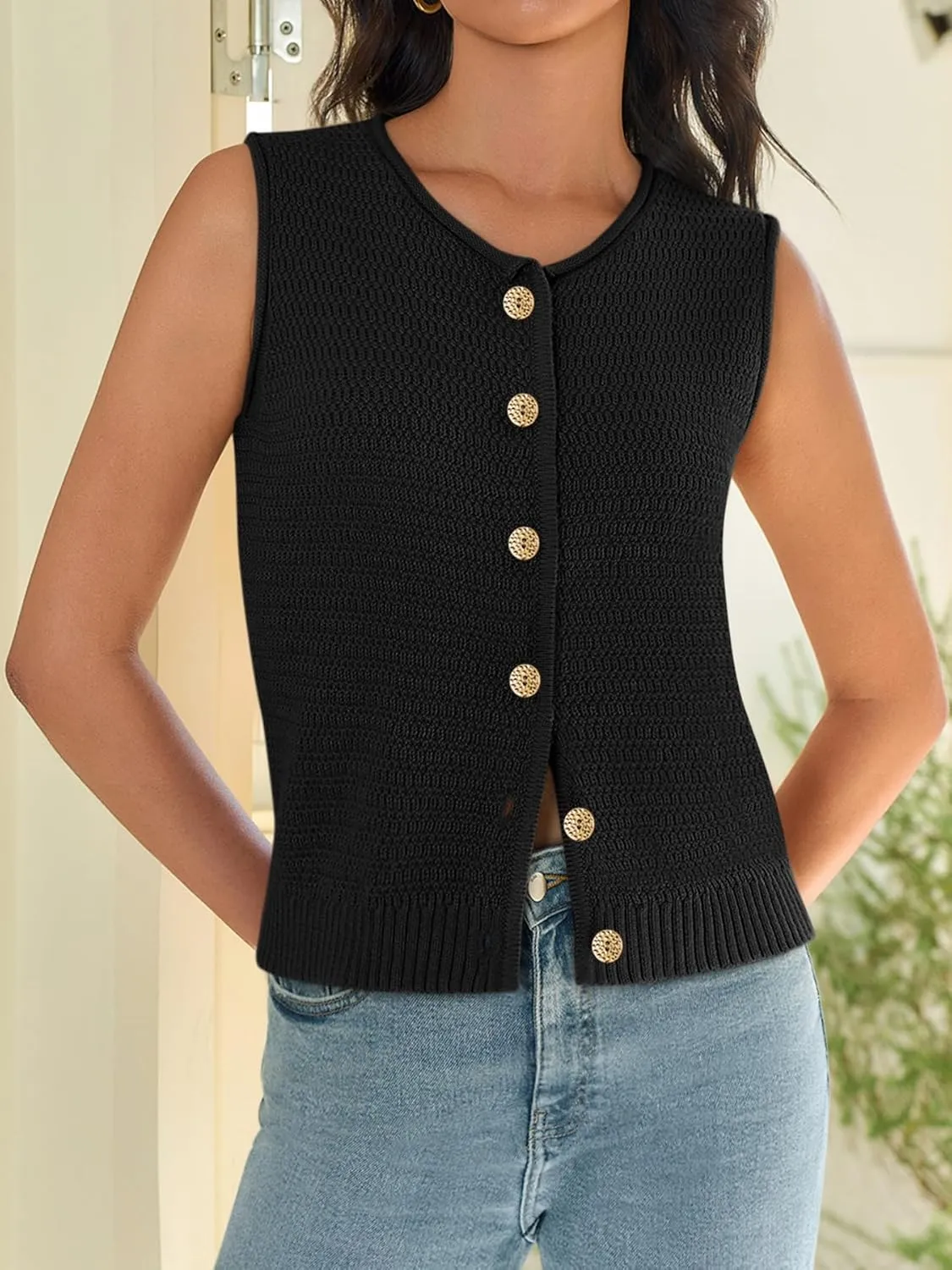 Yousify Womens Sweater Vest 2025 Summer Trendy Sleeveless Knit Button Down Tank Tops Casual Cardigan
