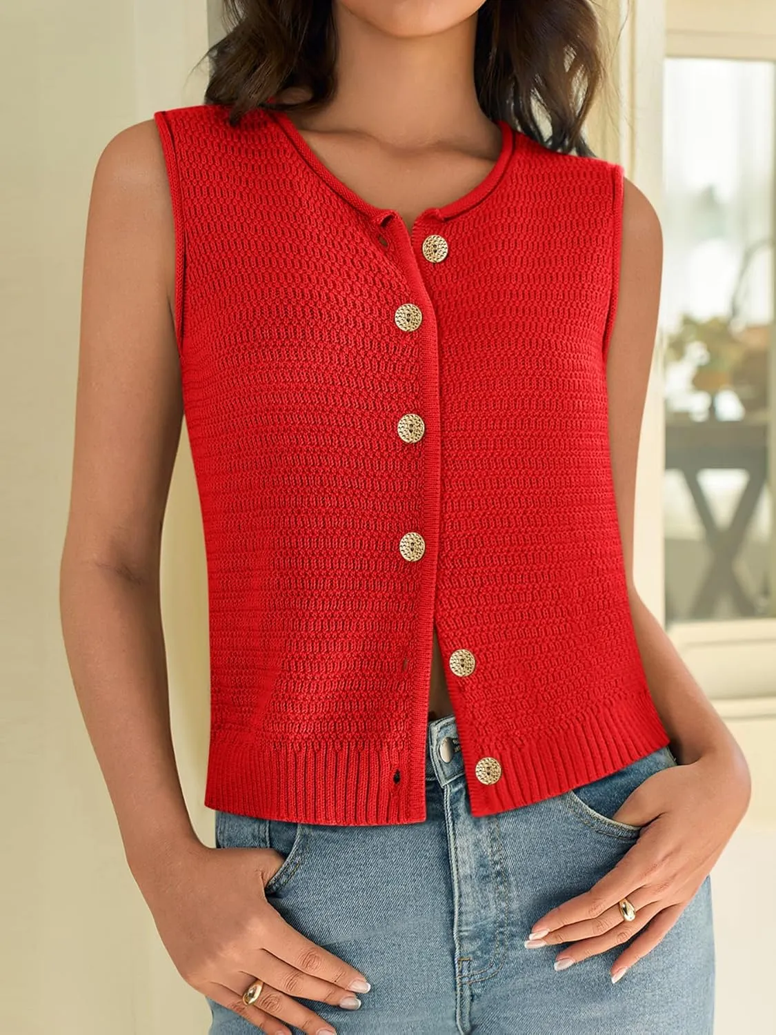Yousify Womens Sweater Vest 2025 Summer Trendy Sleeveless Knit Button Down Tank Tops Casual Cardigan