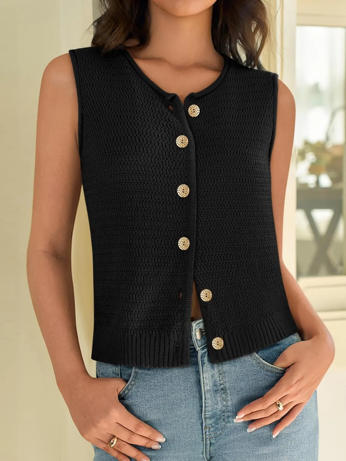 Yousify Womens Sweater Vest 2025 Summer Trendy Sleeveless Knit Button Down Tank Tops Casual Cardigan