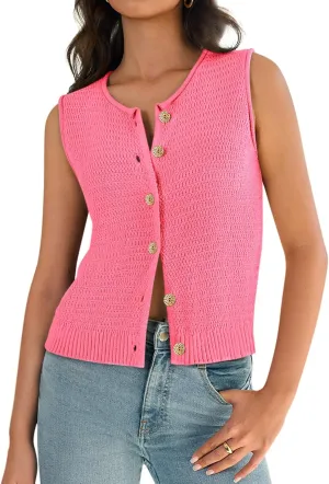 Yousify Womens Sweater Vest 2025 Summer Trendy Sleeveless Knit Button Down Tank Tops Casual Cardigan