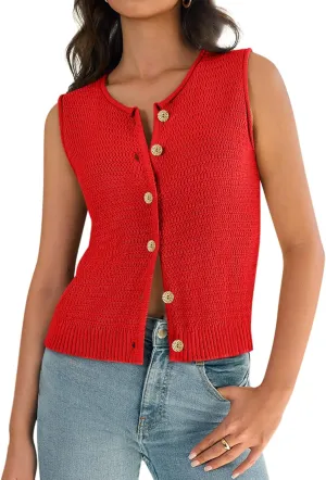 Yousify Womens Sweater Vest 2025 Summer Trendy Sleeveless Knit Button Down Tank Tops Casual Cardigan