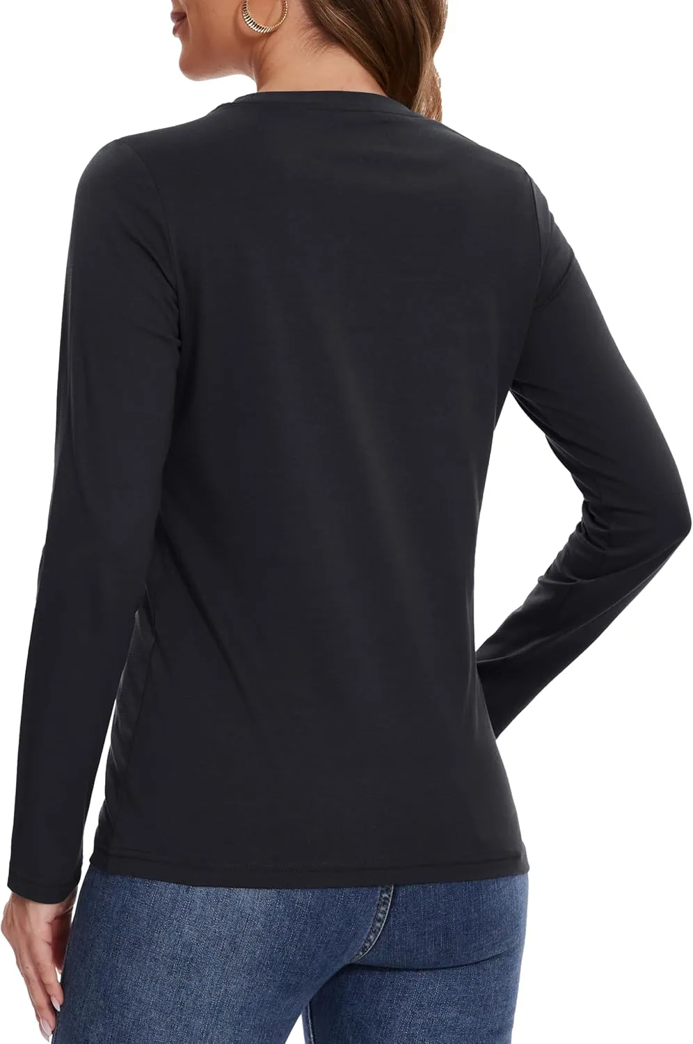 YUCOLEN Women's Cotton Long Sleeve Shirts Crewneck Cotton Basic T-Shirt Solid Color Soft Comfy Casual Tops Tees for Women