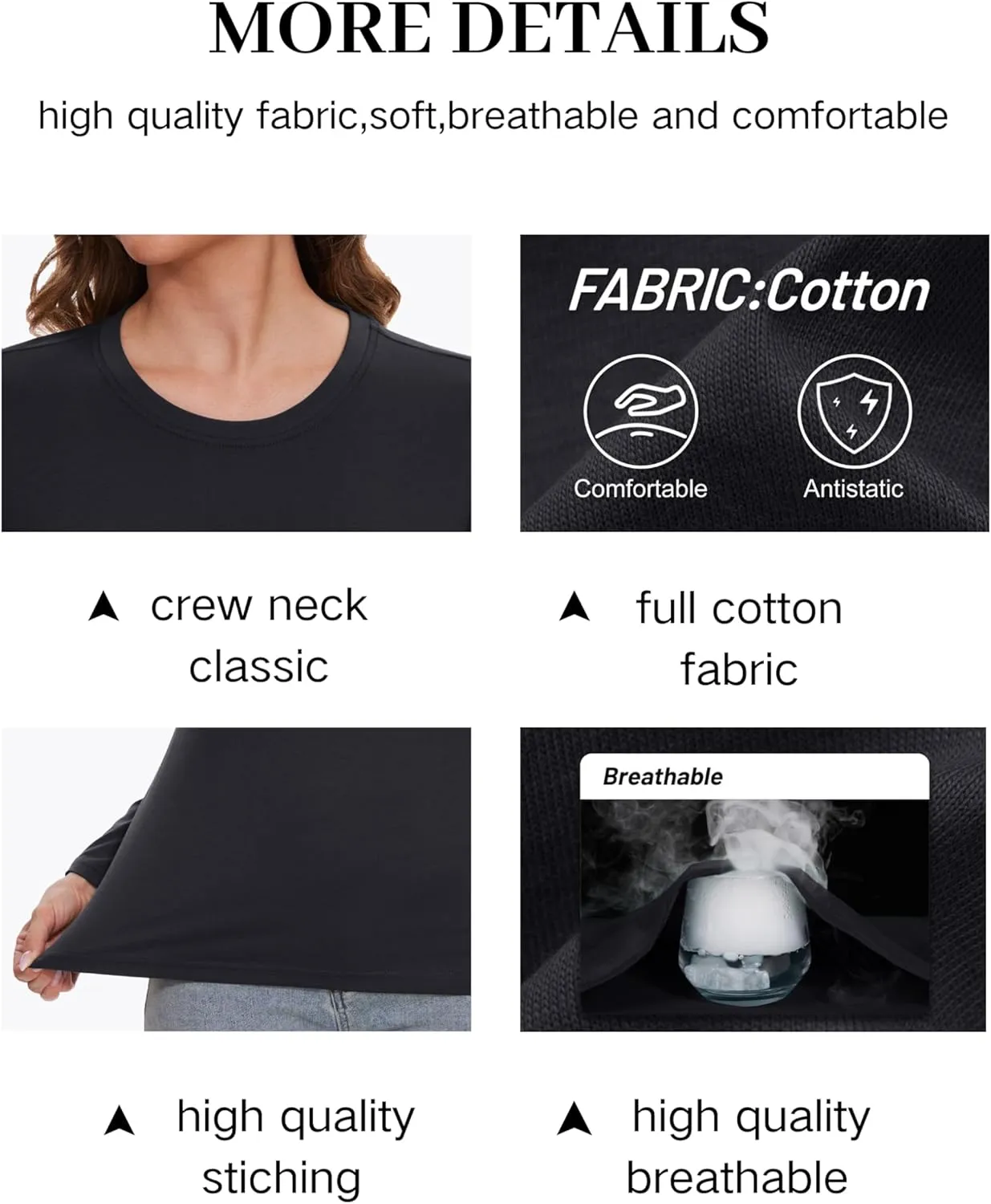 YUCOLEN Women's Cotton Long Sleeve Shirts Crewneck Cotton Basic T-Shirt Solid Color Soft Comfy Casual Tops Tees for Women