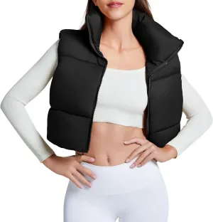 Zando Cropped Puffer Vest Women Sleeveless Outerwear Winter Vest Tops Jackets Lightweight Vests for Women 2025 Trendy Zip