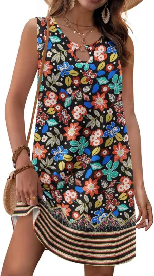Zeagoo Womens Summer Beach Dresses 2025 Loose Sleeveless Mini Sundress Swimsuit Coverup Spring Casual Boho Tank Dress Black