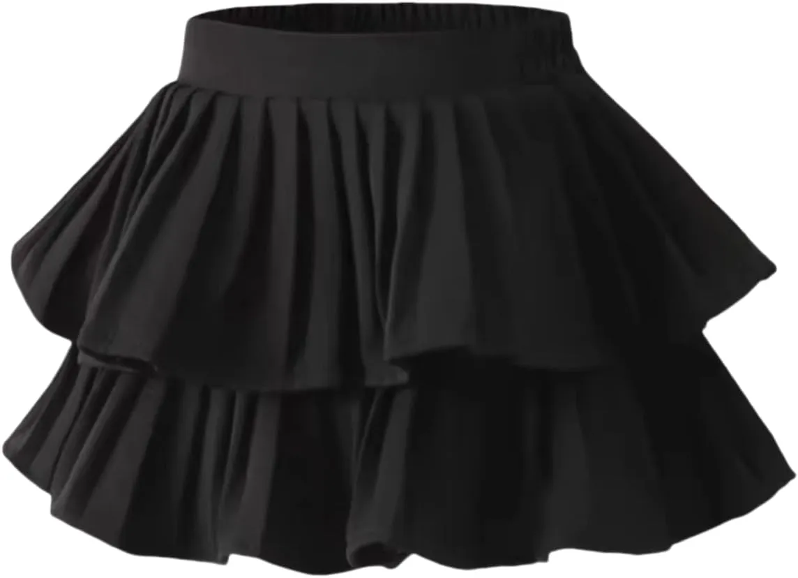 Zerf Girls White Black Mini Pleated Skirt Skort for Toddler Girls Summer Pink Ruffle Tutu Skirt with Shorts Underneath, 10-11 Years