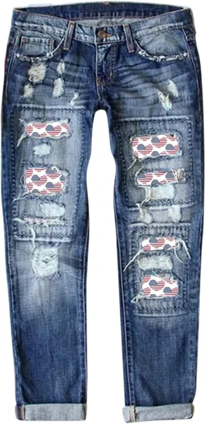 ZOCAVIA Womens Ripped Denim Pants Plus Size Casual Stretch Skinny High Waist Washed Jeans Patched Patchwork Denim Jeans