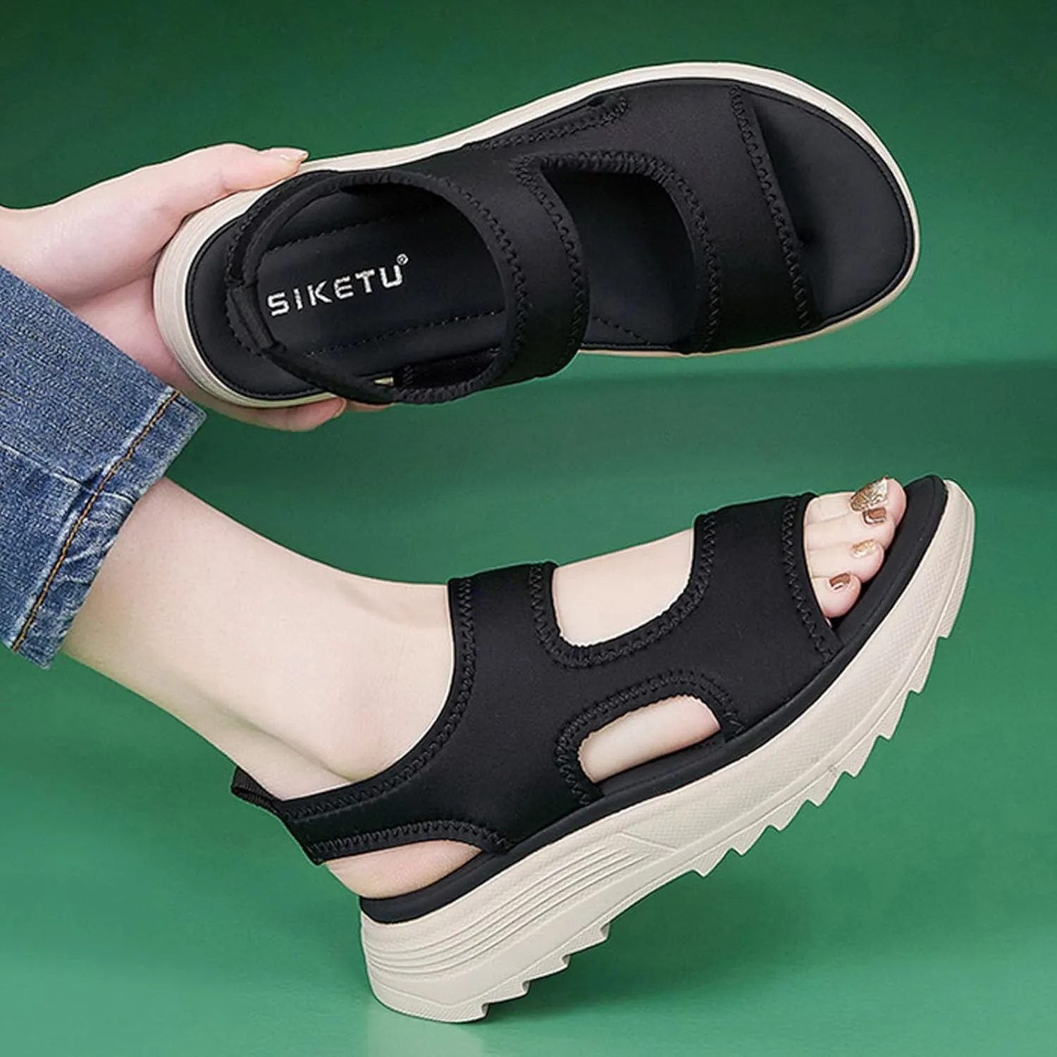 ZSpzx Indoor Outdoor Slip-On Wedge Heel Shoe Summer Beach Vacation Slides Ankle Strap Breathable Ladies Dress Non-Slip Cut-Out Walking Sandals Fashion Comfortable Sport Sneakers
