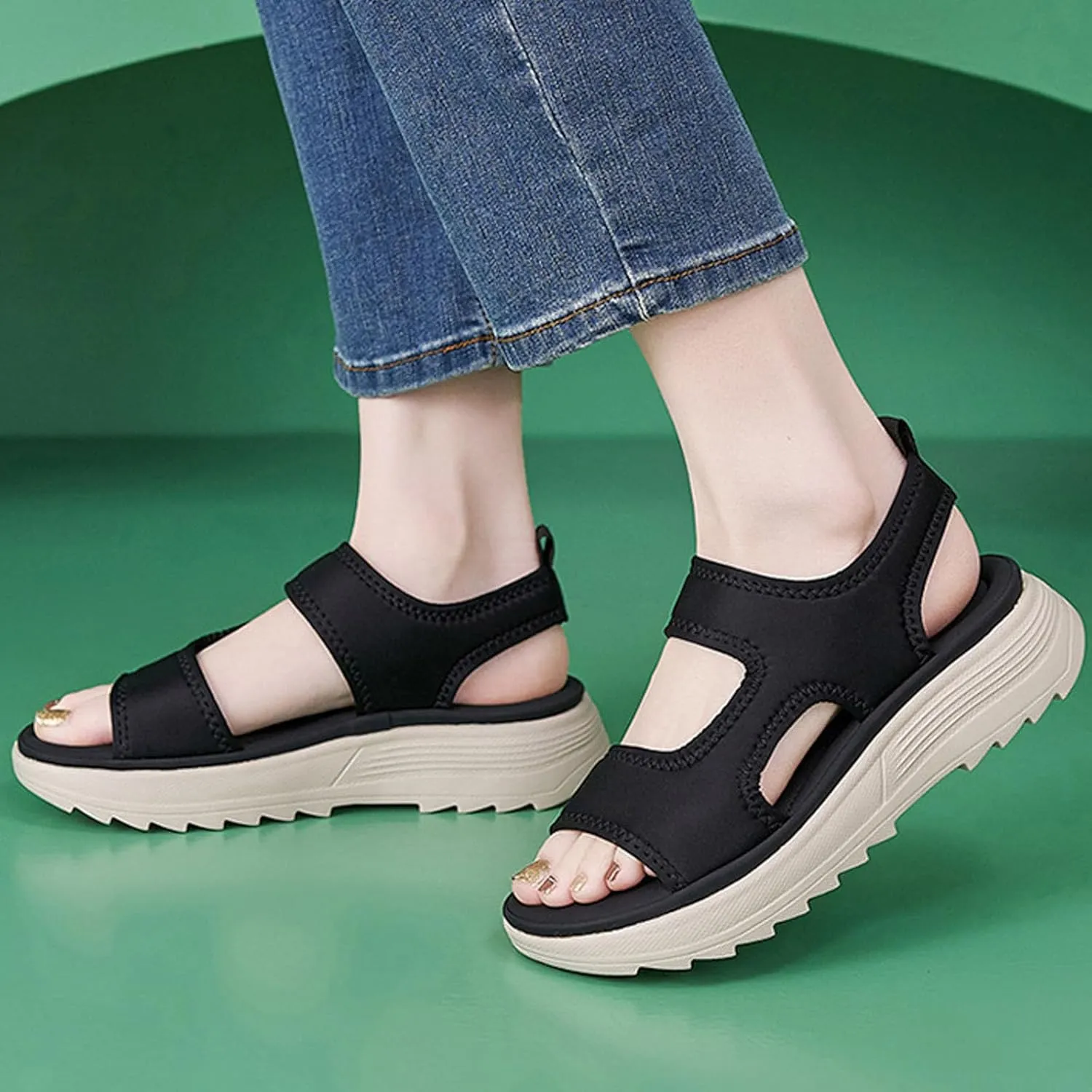 ZSpzx Indoor Outdoor Slip-On Wedge Heel Shoe Summer Beach Vacation Slides Ankle Strap Breathable Ladies Dress Non-Slip Cut-Out Walking Sandals Fashion Comfortable Sport Sneakers