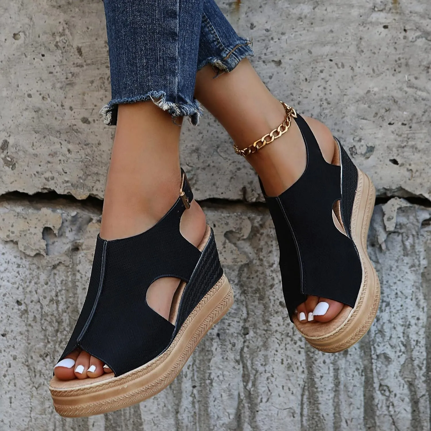 ZSpzx Platform Wedge Sandals for Women 2025 Dressy Summer Open Toe Women's Orthopedic Ankle Strap Sandal Slip on Womens Comfortable Wedges High Heel Beach Shoes for Daily Wear