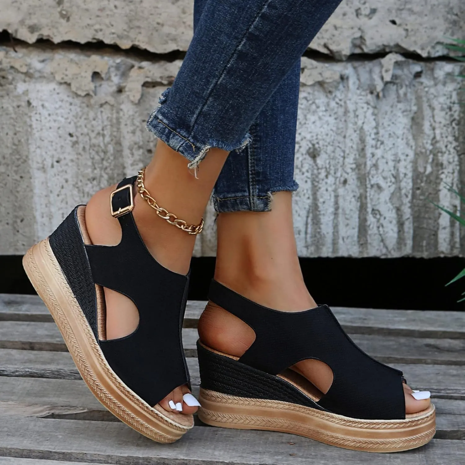 ZSpzx Platform Wedge Sandals for Women 2025 Dressy Summer Open Toe Women's Orthopedic Ankle Strap Sandal Slip on Womens Comfortable Wedges High Heel Beach Shoes for Daily Wear