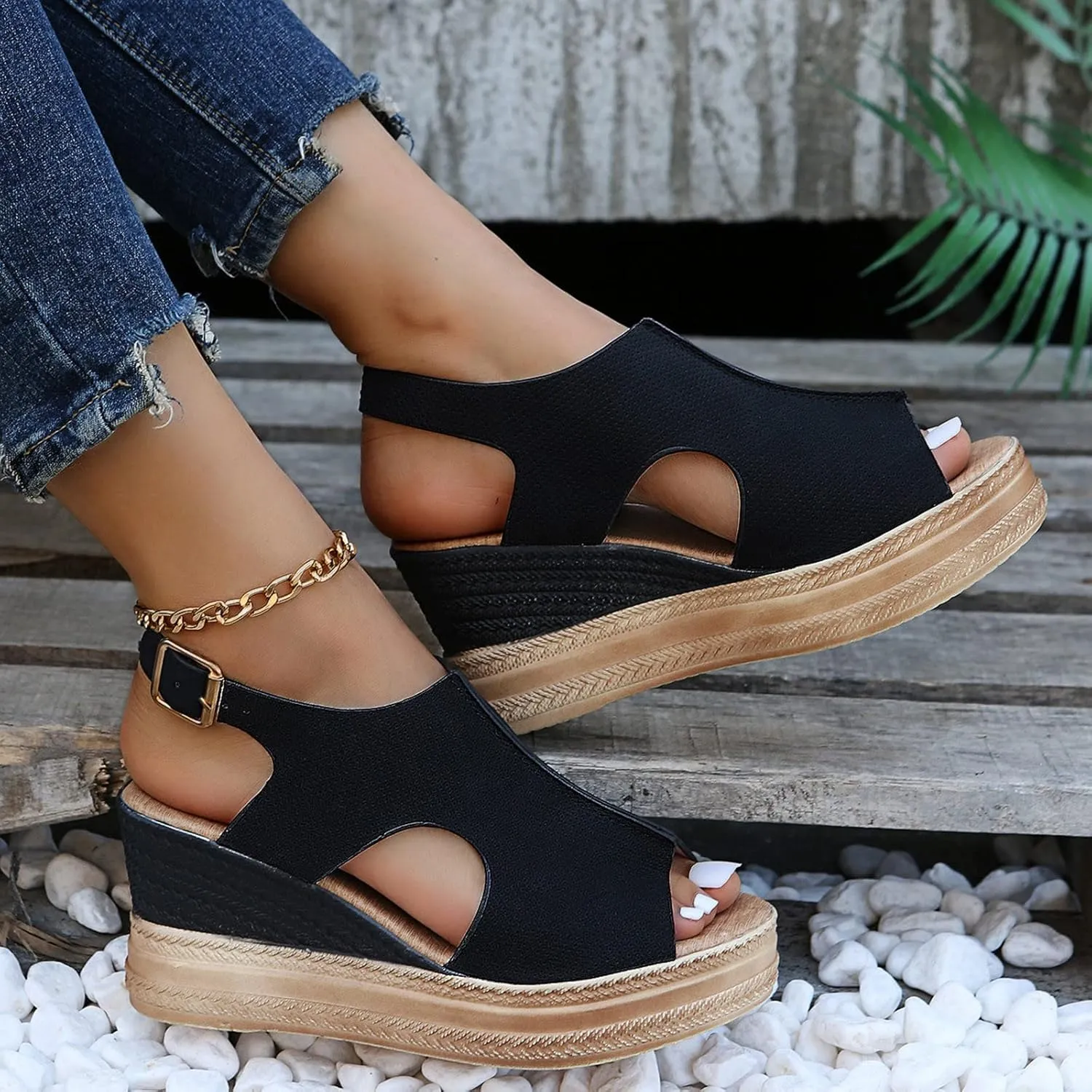 ZSpzx Platform Wedge Sandals for Women 2025 Dressy Summer Open Toe Women's Orthopedic Ankle Strap Sandal Slip on Womens Comfortable Wedges High Heel Beach Shoes for Daily Wear