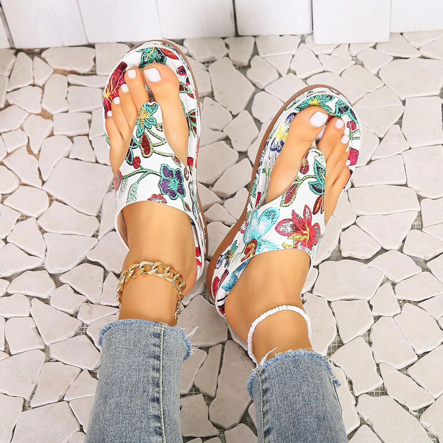 ZSpzx Wedge Sandals For Women 2025,Platform Party Slip-On Casual Comfortable Summer Support Arch Cushion Footwear Walking Breathable Fashion Flops Flip Sole Soft Leather Dress Home Indoor Orthopedic