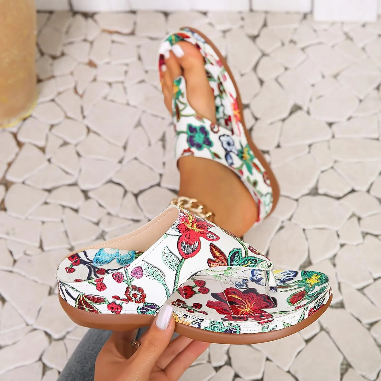 ZSpzx Wedge Sandals For Women 2025,Platform Party Slip-On Casual Comfortable Summer Support Arch Cushion Footwear Walking Breathable Fashion Flops Flip Sole Soft Leather Dress Home Indoor Orthopedic