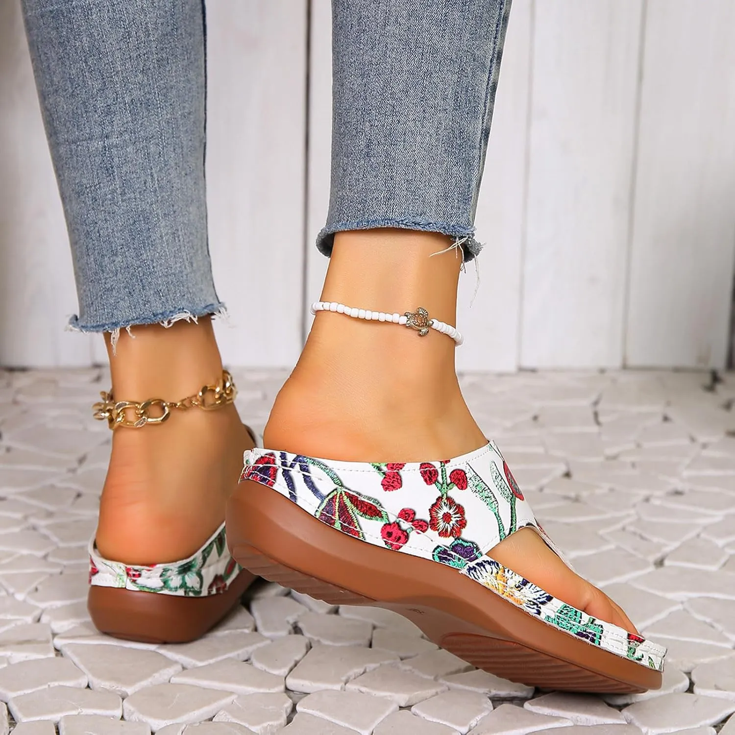 ZSpzx Wedge Sandals For Women 2025,Platform Party Slip-On Casual Comfortable Summer Support Arch Cushion Footwear Walking Breathable Fashion Flops Flip Sole Soft Leather Dress Home Indoor Orthopedic