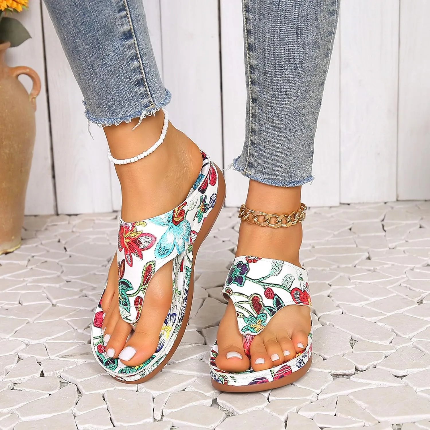 ZSpzx Wedge Sandals For Women 2025,Platform Party Slip-On Casual Comfortable Summer Support Arch Cushion Footwear Walking Breathable Fashion Flops Flip Sole Soft Leather Dress Home Indoor Orthopedic