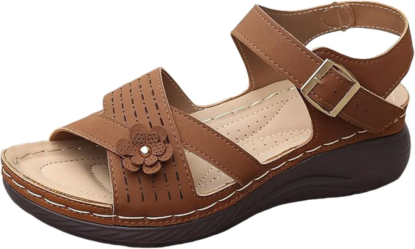ZSpzx Wedge Sandals For Women Arch Support Walking Shoes Dress Flowers Bohe Ankle Sandal Orthopedic Comfortable Platform Summer Dressy Casual Bunion Orthotic Open Toe Beach Slip On Slides Slippers